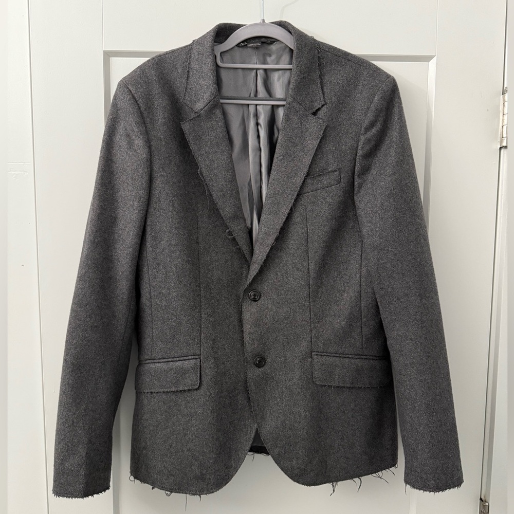 Armani Exchange Gray Wool Blend Blazer Men’s Medium Italian Fabric Frayed Hem
